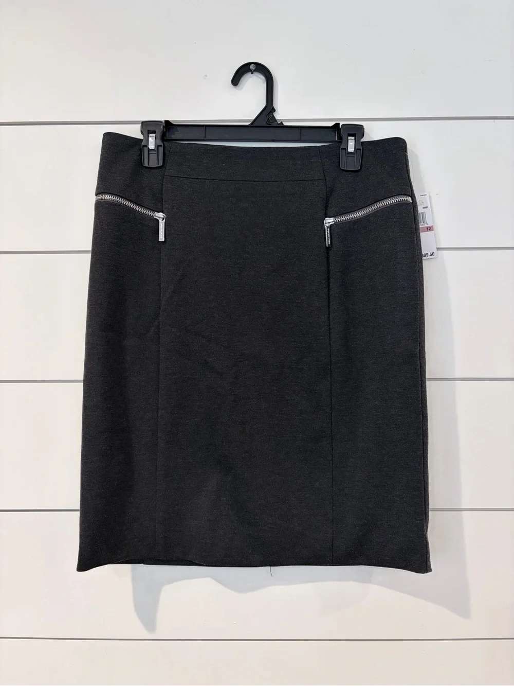 NWT Michael Kors Charcoal Pencil Skirt 12 Quiet Luxury Officecore Zip